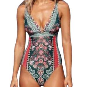 CUPSHE Women's Swimsuit floral Boho Deep Back swimsuit size XS